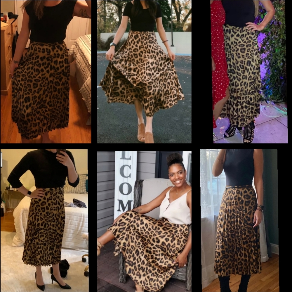 XL women LULUS long leopard satin pleated skirt